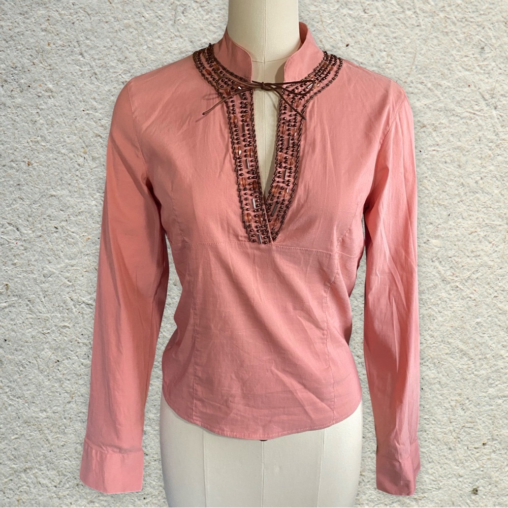 Turkish Beaded Blouse w/ Tie Front Detail